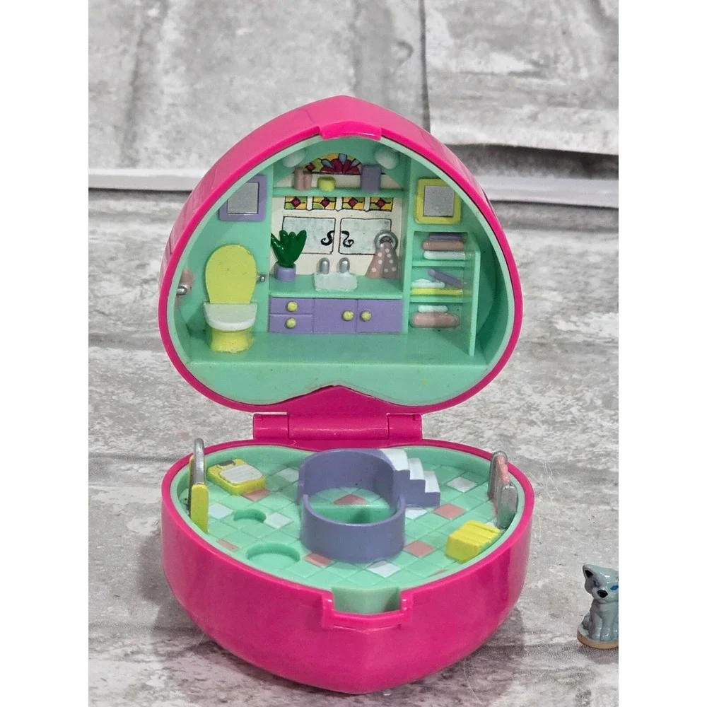 Polly Pocket Bluebird 1991 VTG Bathtime Fun Ring Micro Playset Heart Compact‎